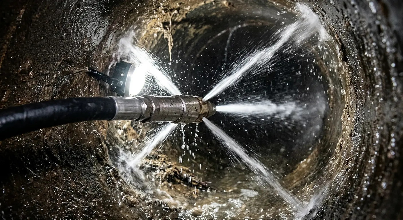 High-pressure hydro jetting nozzle cleaning sewer pipe for Sewer Cleanout in Oregon
